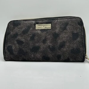Adrienne Vittadini Womens Black Long Zip Around Wallet CC Slot Cheetah Pebbles - Picture 1 of 8