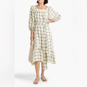 Lisa Marie Fernandez / Laure blue white check Midi square neck Dress 1 small - Picture 1 of 6