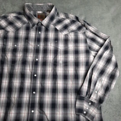 Roper Western Shirt Mens 3XL Plaid Long Sleeve Pearl Snap Flip Cuff Black White - Image 1 of 4