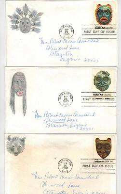 Mrs. Armistead 1/1 OOAK Handpainted SET OF 4 INDIAN MASK ART + Postcards Article - Image 1 of 3