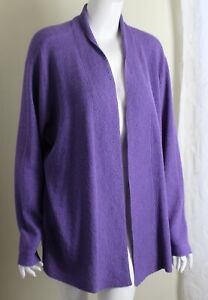Eileen Fisher Sz 1X 2X No tag Luxe Purple Washable Wool Crepe Cardigan Sweater