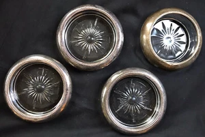 LOTE DE 4 POSAVASOS ANTIGUOS VINTAGE DE PLATA Y VIDRIO STARBURST - Imagen 1 de 4