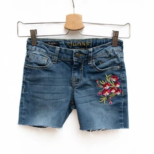 Vigoss Denim Shorts 4" Girl 8 Blue Boho Festival Embroidered Cut-Off Summer Camp - Picture 1 of 5