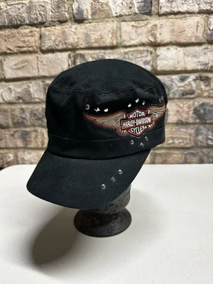 Gorra Harley-Davidson correa trasera negra motociclista tachuelas de metal para mujer Foto 1 de 4