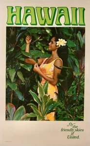 1967/ ORIGINAL POSTER HAWAII LINEN-BACKED / UNITED AIRLINES / 1st Edition - Bild 1 von 5