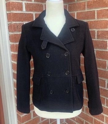 Old Navy Double Breasted Wool Peacoat Black Girls Large Pink Satin Lining Pocket - Image 1 of 4