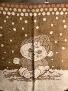 Vintage - 50x44 San Marcos Baby Blanket Cobija Bear Heart Brown Reversible - Picture 1 of 3