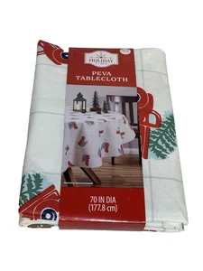HOLIDAY TIME peva plastic tablecloth ROUND 70 IN christmas truck - Picture 1 of 3