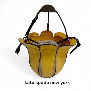 Kate Spade Tulpe Handtasche Blütenblatt Leder Eimer gelb Blume gebraucht guter Zustand - Bild 1 von 16
