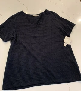 Croft & Barrow Women's 2X Black Shirt Short Sleeve 100% Textured Cotton Blouse - Picture 1 of 12