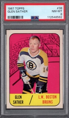 1967 Topps NHL #38 GLEN SATHER (RC) PSA 8 NM/MT  Boston BRUINS - Tough! - Image 1 of 2
