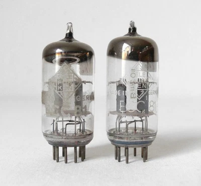 MATCHED PAIR TELEFUNKEN TUBES ECC81 12AT7 NOS 30° GETTER   - Image 1 of 3