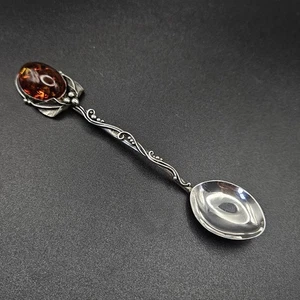 Polish Handmade Sterling Silver Spoon with Baltic Amber . Gdansk - Picture 1 of 2
