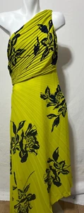 Vestido midi Nicole Miller para mujer 10 verde citrino azul marino plisado un hombro NUEVO NUEVO CON ETIQUETAS - Imagen 1 de 6
