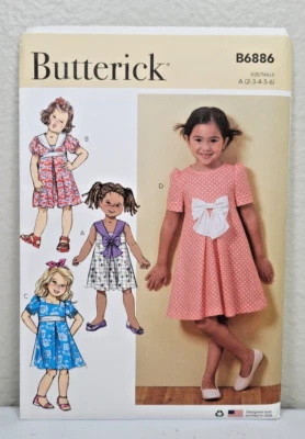 Butterick Pattern B6886 Child Toddler Dresses Bows Sash Sz 2 To 6 FACTORY FOLDED - Image 1 of 2