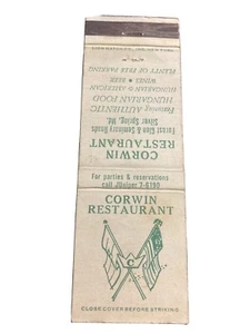 Corwin Restaurant Hungarian Restaurant Silver Spring Maryland MD Vtg Matchcover - Picture 1 of 4
