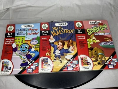Lot Of 3 NWT Leap Pad Books & Cartridges 1st & 2nd Grades Spanish Music Scooby - Image 1 of 4