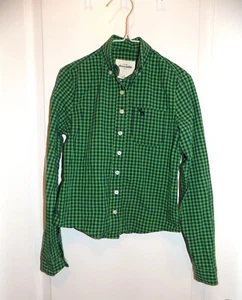 ABERCROMBIE KIDS Girls Green Blue Plaid Buttondown Shirt L/S Sz Small 7-8 Fall - Picture 1 of 9
