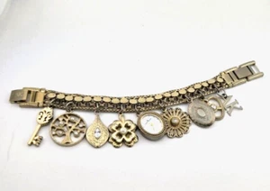 Anne Klein Gold Tone Charm Braclet w 1 Jewel Watch Swiss Parts w Locket NEW BAT - Picture 1 of 11