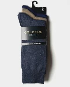 Gold Toe Mens 3 Pair Solid Color AQUAFX Crew Socks Shoe Size 6-12 Blues Tan - Picture 1 of 10