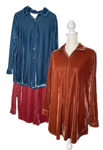 3 Soft Surroundings Size L Velour Velvet Boyfriend Shirt Button Top Lot - Picture 1 of 14