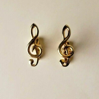 Gemelos clave símbolo musical dorado SWANK de mediados de siglo vintage - Excelente par Foto 1 de 4