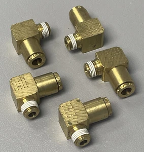 Brass 90 Degree. Push to Connect 1/8" NPTF TO 1/4" TUBE. 5 Pack - Picture 1 of 2