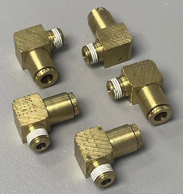 Brass 90 Degree. Push to Connect 1/8" NPTF TO 1/4" TUBE. 5 Pack - Image 1 of 2