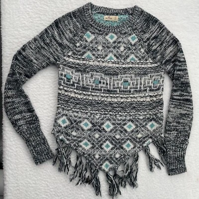 Hollister Sudadera Para Mujer Pequeña Gris Azteca Manga Larga Tejido Pullover Volantes Foto 1 de 4