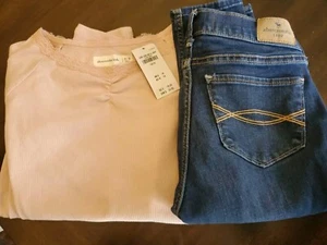 Abercrombie Kids Denim Skinny Jeans And Ribbed Long Sleeve Pink Top Size 13/14 - Picture 1 of 8