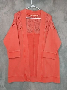 Soft Surroundings Sweater Womens Medium Coral Ellie Topper Cardigan Long Eyelet - Picture 1 of 7