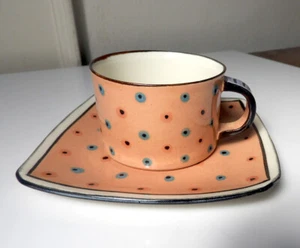 DOROTHY HAFNER Post Moderno Estilo Memphis CONFETI/Puntos Taza y Platillo, Como Nuevo - Imagen 1 de 3