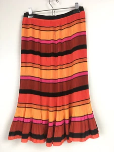 J Crew Damen 6 zierlicher Midirock orange bunt gestreift Akkordeonfalte - Bild 1 von 9