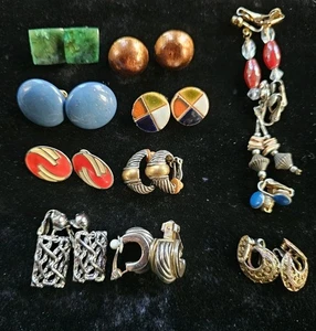 Lot 12 Pairs Clip On Earrings  Faux Stone Gold/Silver/Bronze Tones Western Retro - Picture 1 of 11