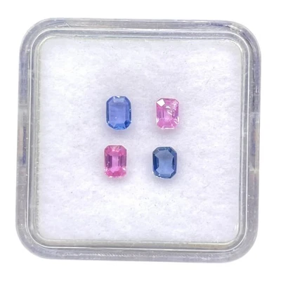 4 Stück Natürlich Blau Rosa Saphir 4x3mm Smaragd Schnitt Locker Edelsteine Menge - Bild 1 von 4