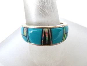 NWT Navajo Rick Tolino Multi-stone Inlay Band Ring 925  Sterling Silver  Sz 9 - Picture 1 of 4