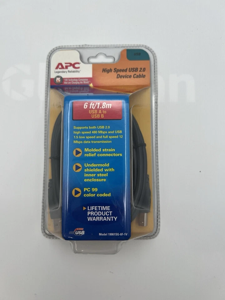 NEW APC High Speed USB 2.0 Male to Male Device Cable 6 ft./1.8m USB A to USB B - Image 1 of 3