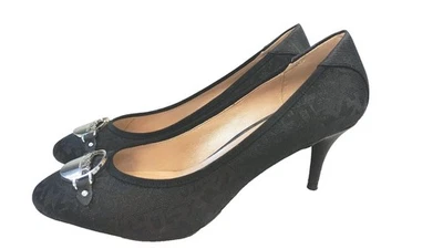 DKNY туфли женский размер 7 черный высоких каблуках кружева насосы логотип отличном - Изображение 1 из 4