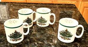 Spode Christmas Tree 8 Unzen Kaffee Tee Tassen Becher 4er Set S3324-T England - Bild 1 von 7