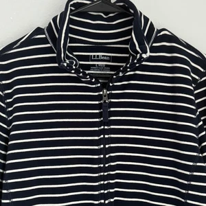 L.L.Bean Women's L Ultrasoft Sweats, Full-Zip Mock-Neck Jacket Stripe Navy/Cream - Picture 1 of 9