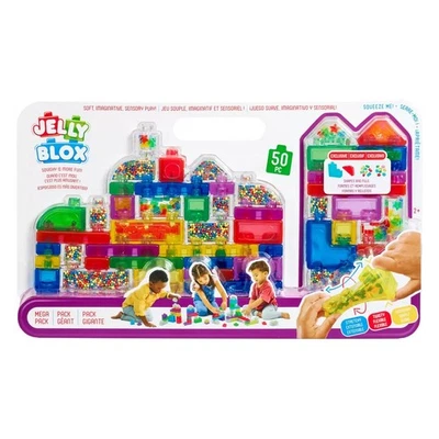 Jelly Blox Mega Pack 50-Piece Sensory Rubber Building Blocks with Water Beads