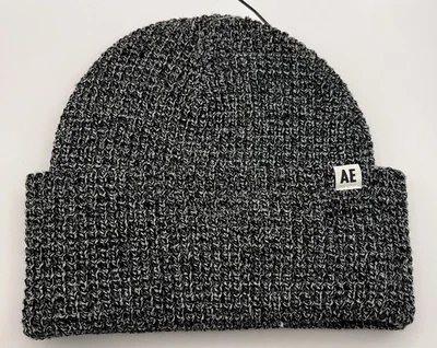 American Eagle AE Gorro Tejido Waffle Negro Gris Puños Sombrero Unisex Talla Única Foto 1 de 4