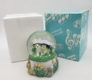 San Francisco Music Box Co. Musical Snow Globe Cat Dog Friends 1994 - Picture 1 of 8