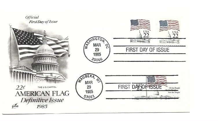 2114-16 22c Flag over Capitol pane coil booklet ArtCraft dual cancelled FDC  - Image 1 of 1
