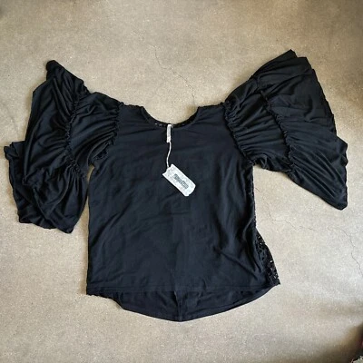 Monoreno Black flutter sleeve boho top w/ eyelet see through back  women’s M NWT - Image 1 of 4