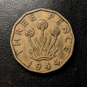 Royaume-Uni Angleterre 1944 3 pence WW2 frappés pré-décimalisation roi George VI - pièce internationale