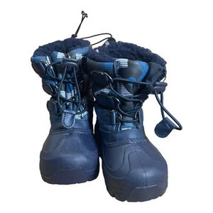 MEMBER'S MARK Boy 7/8 Snow Boots Blue Camo 10° Rated Water Resistant Lined - Picture 1 of 11