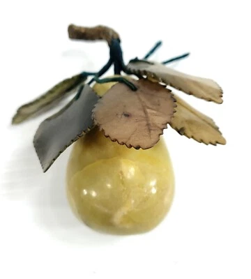 Antique / Vintage Yellow Stone Pear Fruit with Leaves - Image 1 of 3