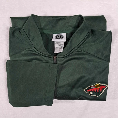 Minnesota Wild Sweatshirt NHL Long Sleeve 1/4 Zip Pullover Green Men Large Cover