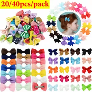 40PCS Baby Girls kids Ribbon Bow Alligator Hair Clip Cute Bows Clips School Pair - Picture 1 of 19